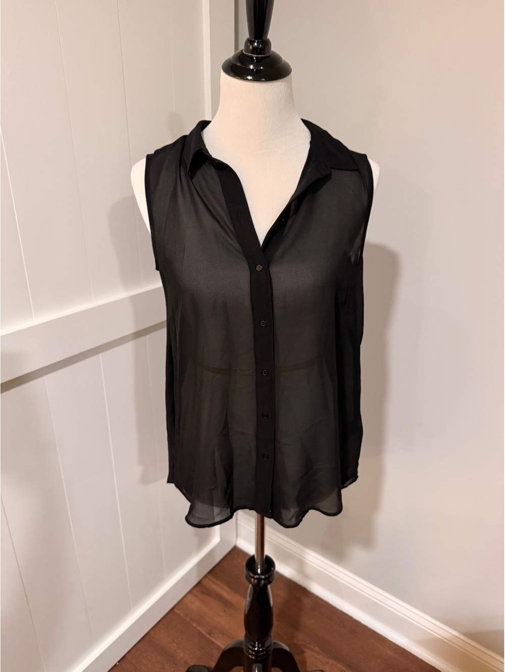 Black Sleeveless Button-Up Shirt, Size 8